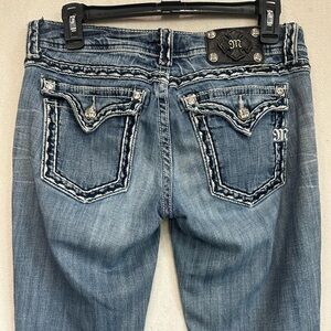 Miss Me Medium Blue Bootcut Jeans Sz 28 Bling Pockets Heavy Stitch Y2K Western